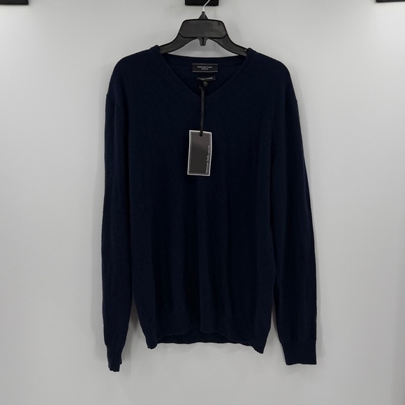 Mantovani Studio 100% Italian Cashmere V-neck Sweater - Navy - Large - NWT